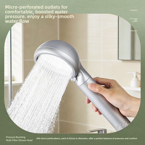 Handheld Shower Head with KDF Filter and Pressure Boost